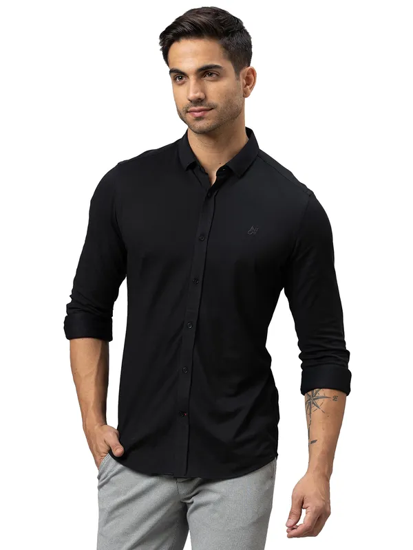 Blue Slim Straight Fit Regular Collar Long Sleeves Cotton Men's Shirt by Being Human Clothing main image 1